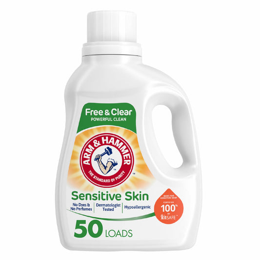 ARM & HAMMER Sensitive Skin Free & Clear, 50 Loads Liquid Laundry Detergent, 75 Fl oz