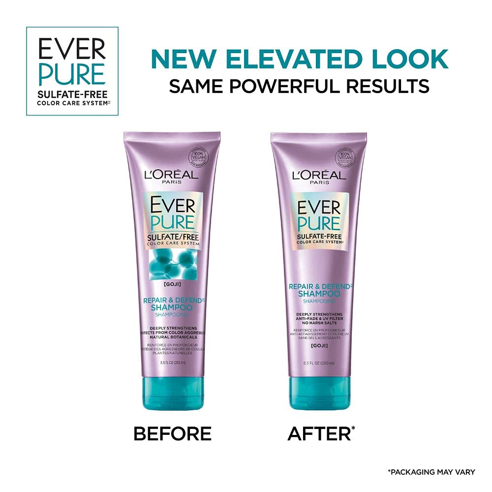 L'Oreal Paris EverPure Repair and Defend Sulfate Free Conditioner for Color-Treated Hair, Strengthens and Repairs Damaged Hair, with Goji, 2 Count (8.5 Fl; Oz each) (Packaging May Vary)
