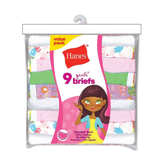 Hanes Girls' No Ride up Cotton Briefs 9-Pack, Size 4