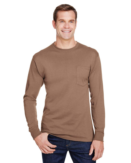 Hanes Adult Workwear Long-Sleeve Pocket T-Shirt L ARMY BROWN