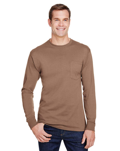 Hanes Adult Workwear Long-Sleeve Pocket T-Shirt L ARMY BROWN