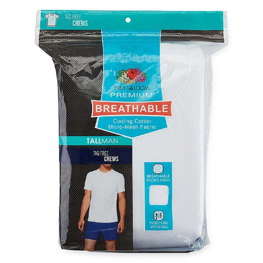 Fruit of the Loom Men's 2pk Breathable Cotton Micro-mesh Crew, White, Small