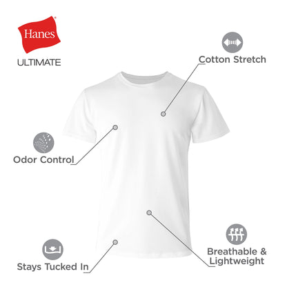 Hanes Ultimate Ultimate Comfort Fit Undershirt, Men’s Crewneck Stretch-Cotton T-Shirt, 4-Pack, White-4 Pack, XX-Large