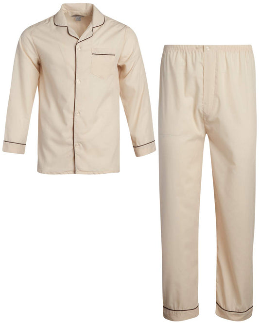 Ten West Apparel Men’s Pajamas Set - Long Sleeve Button Down Sleep Shirt and Pajama Bottoms Sleepwear Set, Size 2X-Large, Tan