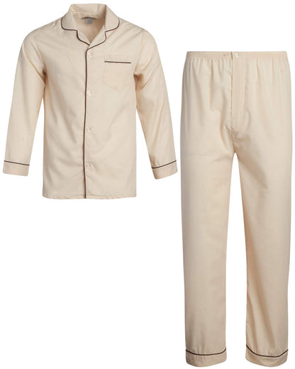Ten West Apparel Men’s Pajamas Set - Long Sleeve Button Down Sleep Shirt and Pajama Bottoms Sleepwear Set, Size 2X-Large, Tan