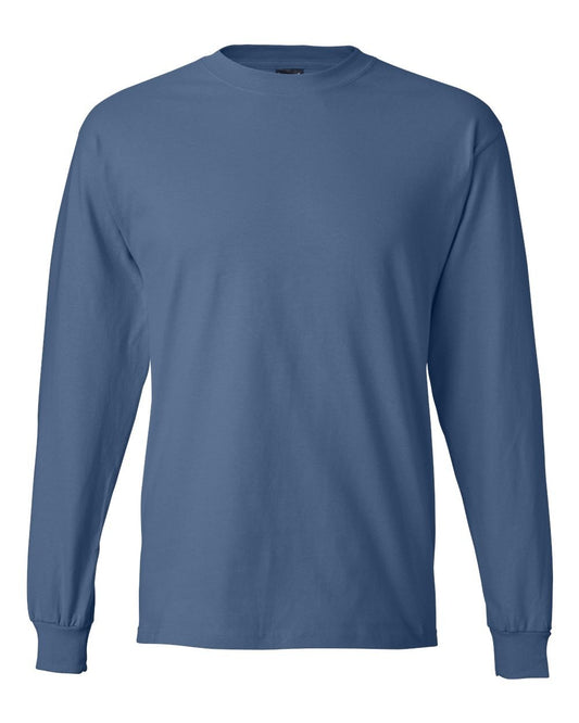 Hanes Long Sleeve Beefy-T T-Shirts (Large, Denim Blue)