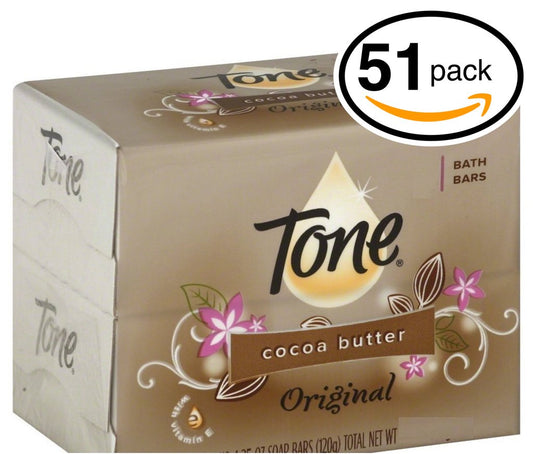 (PACK OF 51 BARS) Tone Soap Bath Bar, Original Scent. COCOA BUTTER, BOTANICALS & VITAMIN-E. Rich & Creamy Lather! Great for Hands, Face & Body! (51 Bars of Soap, 4.25oz Each Bar)