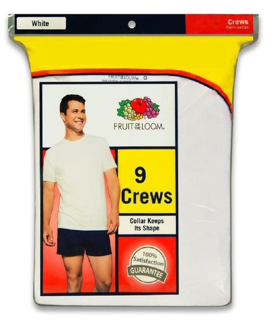 Fruit of the Loom Mens 9Pack White Crew-Neck Undershirts Cotton T-Shirts, M