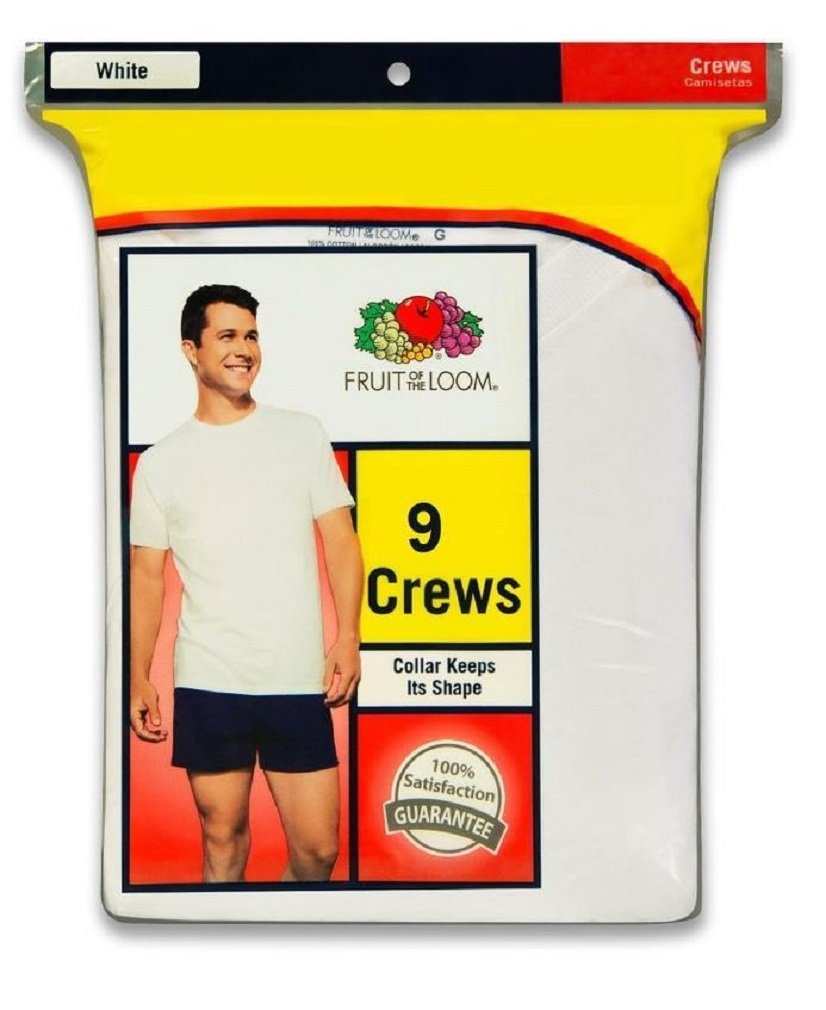 Fruit of the Loom Mens 9Pack White Crew-Neck Undershirts Cotton T-Shirts, M