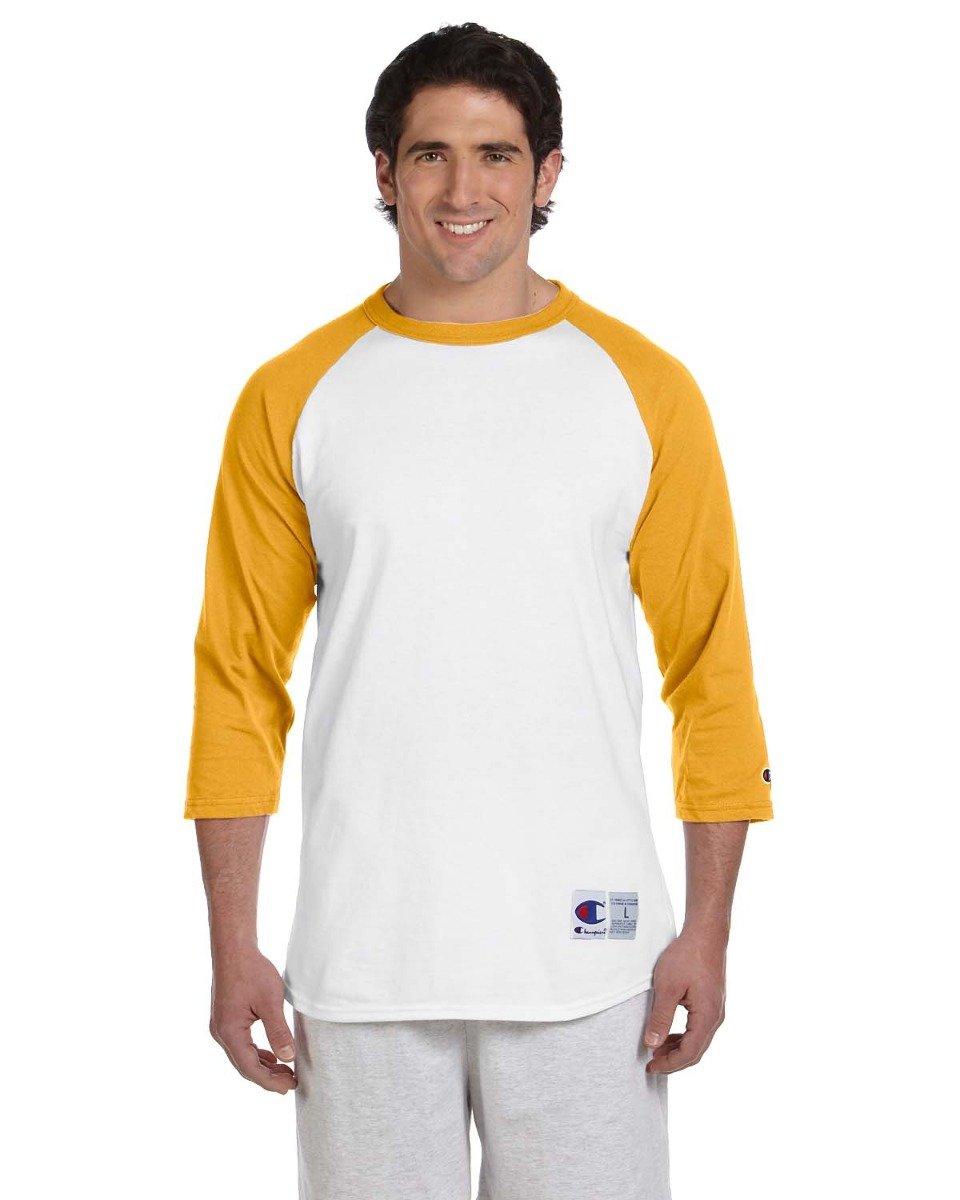 Champion Men's Raglan Baseball T-Shirt, White/C Gold, X-Large