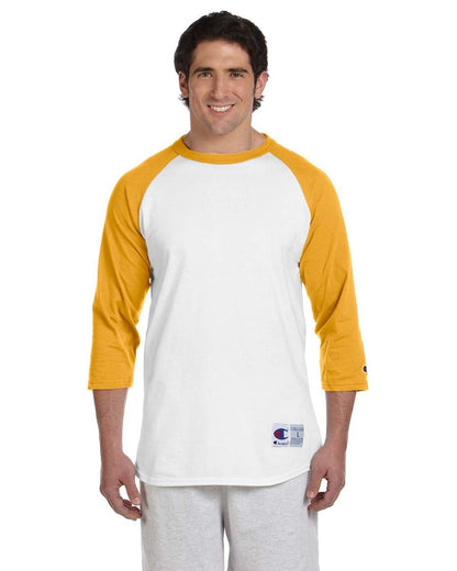 Champion Men's Raglan Baseball T-Shirt, White/C Gold, X-Large