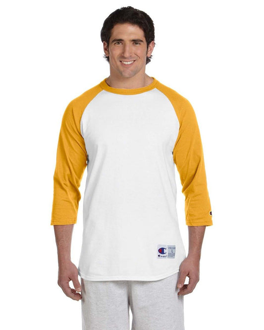 Champion Men's Raglan Baseball T-Shirt, White/C Gold, X-Large