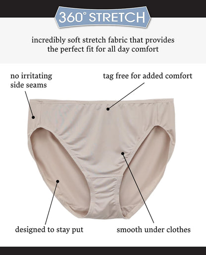 Fruit of the Loom Women's 5 Pack Microfiber Hi-Cut Panties, Multicolor, 9