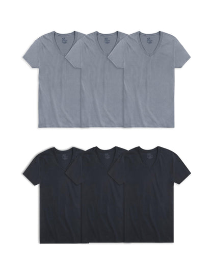 Fruit of the Loom Men's Eversoft Cotton Stay Tucked V-Neck T-Shirt, Regular-White-6 Pack, XX-Large