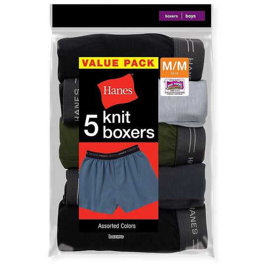 Hanes Boys' 5 Pack Comfort Flex Knit Boxer, Assorted, Small