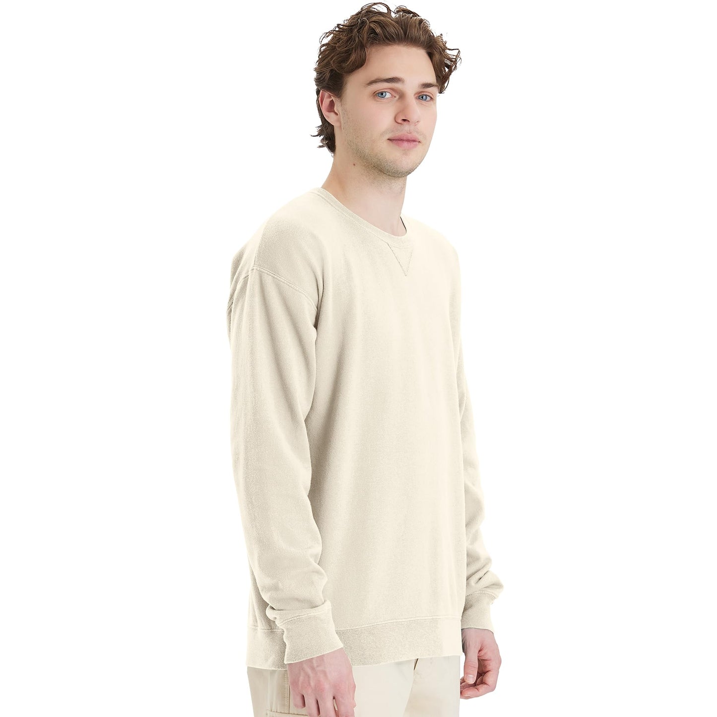 Hanes mens Originals Fleece Garment Dyed Pullover, Crewneck Sweatshirts, Parchment, X-Large