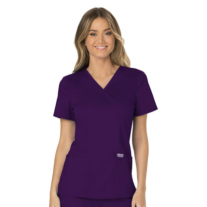 Cherokee Scrubs for Women Mock Wrap Top with 3 Pocket, Back Princess Seams WW610, XXS, White (Copy)