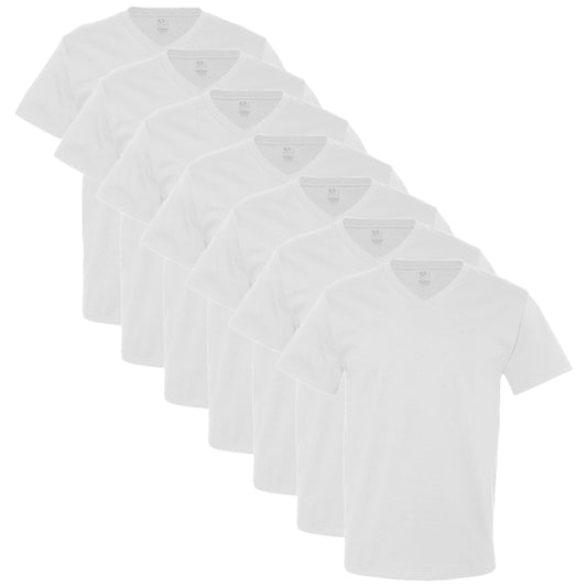 Fruit of the Loom Men's 7-Pack Stay Tucked V-Neck T-Shirt,White, Large