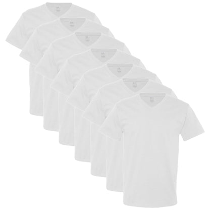Fruit of the Loom Men's 7-Pack Stay Tucked V-Neck T-Shirt,White, Large