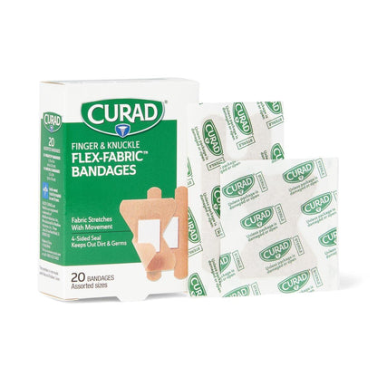 CURAD Flex-Fabric Finger and Knuckle Bandages, Assorted Sizes, Box of 20