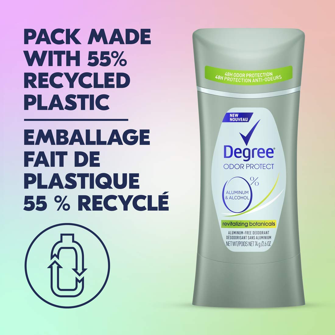 Degree 0% Aluminum Free Deodorant 48H Odor Protection Revitalizing Botanicals Deodorant for Women 2.6 oz