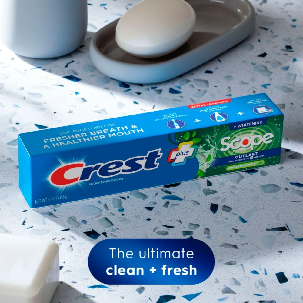 Crest Complete Whitening + Scope, Long Lasting Mint Toothpaste, Triple Pack (3 Count of 5.4 oz Tubes), 16.2 oz