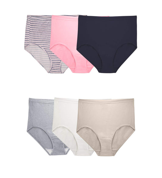 Fruit of the Loom Fit for Me Womens Plus Comfort Covered Cotton Assorted Brief Underwear, 6 Pack,