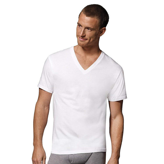 Hanes Mens Classic White V-Neck T-Shirt P6 (7880W6) (White, 4X-Large/Tall)