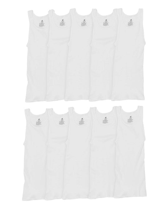 Hanes Men's White Undershirt Super Value 10-Pack, Best Cotton Tank Tops, Stay-Tucked