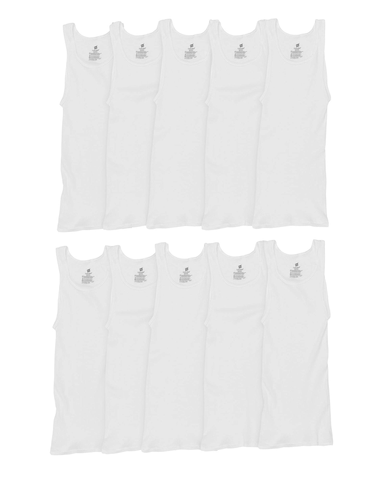 Hanes Men's White Undershirt Super Value 10-Pack, Best Cotton Tank Tops, Stay-Tucked