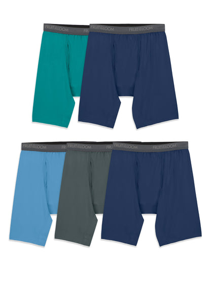 Fruit of the Loom Men's 360 Stretch Boxer Briefs (Quick Dry & Moisture Wicking), Trunk-5 Pack-Blue/Green/Black