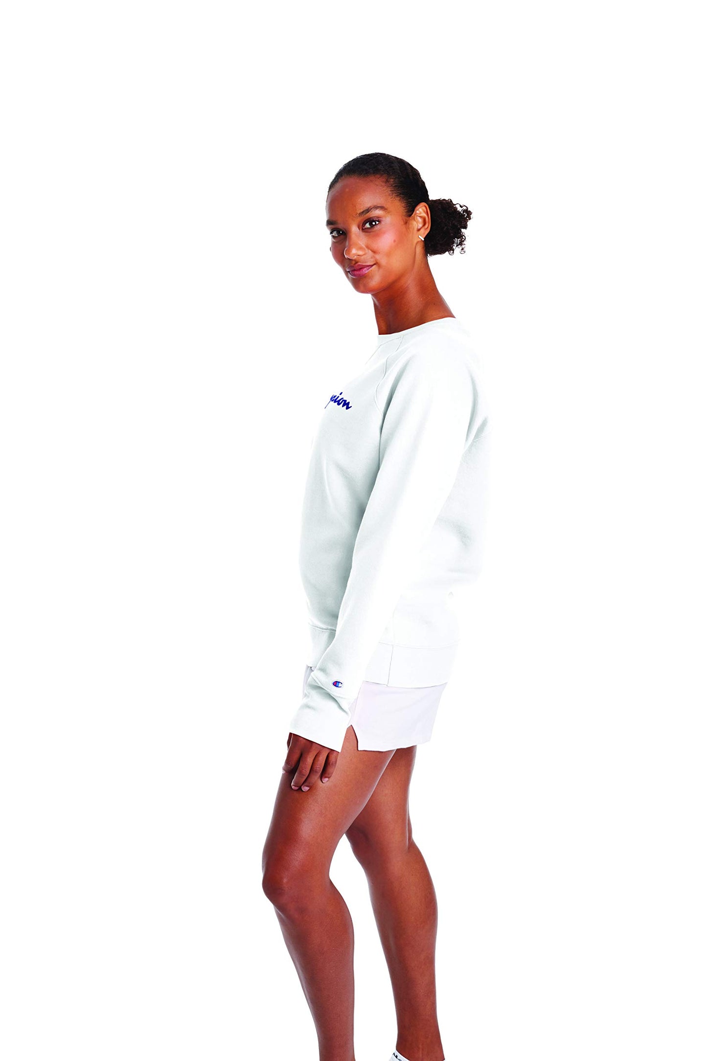 Champion womens Champion Women's Powerblend Crew, Screen Print Script Sweatshirt, White, X-Large US