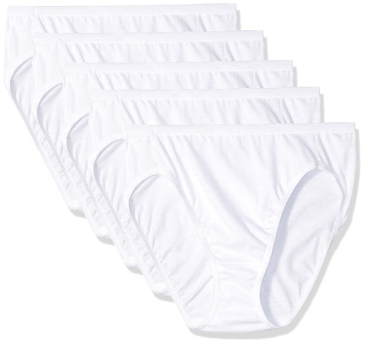 Hanes Ultimate Women's Comfort Cotton Hi-Cut Panties 5-Pack, White, 10