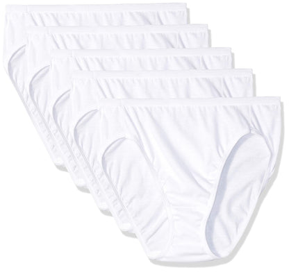 Hanes Ultimate Women's Comfort Cotton Hi-Cut Panties 5-Pack, White, 10