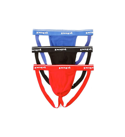 papi Men's 3-Pack Jockstrap, Athletic Supporter, Breathable Male Workout Underwear, Lychee/Prince Blue/Black, X-Large
