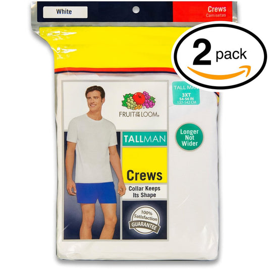 Fruit of the Loom Mens 2Pack TALL White Crewneck T-Shirts Undershirt L