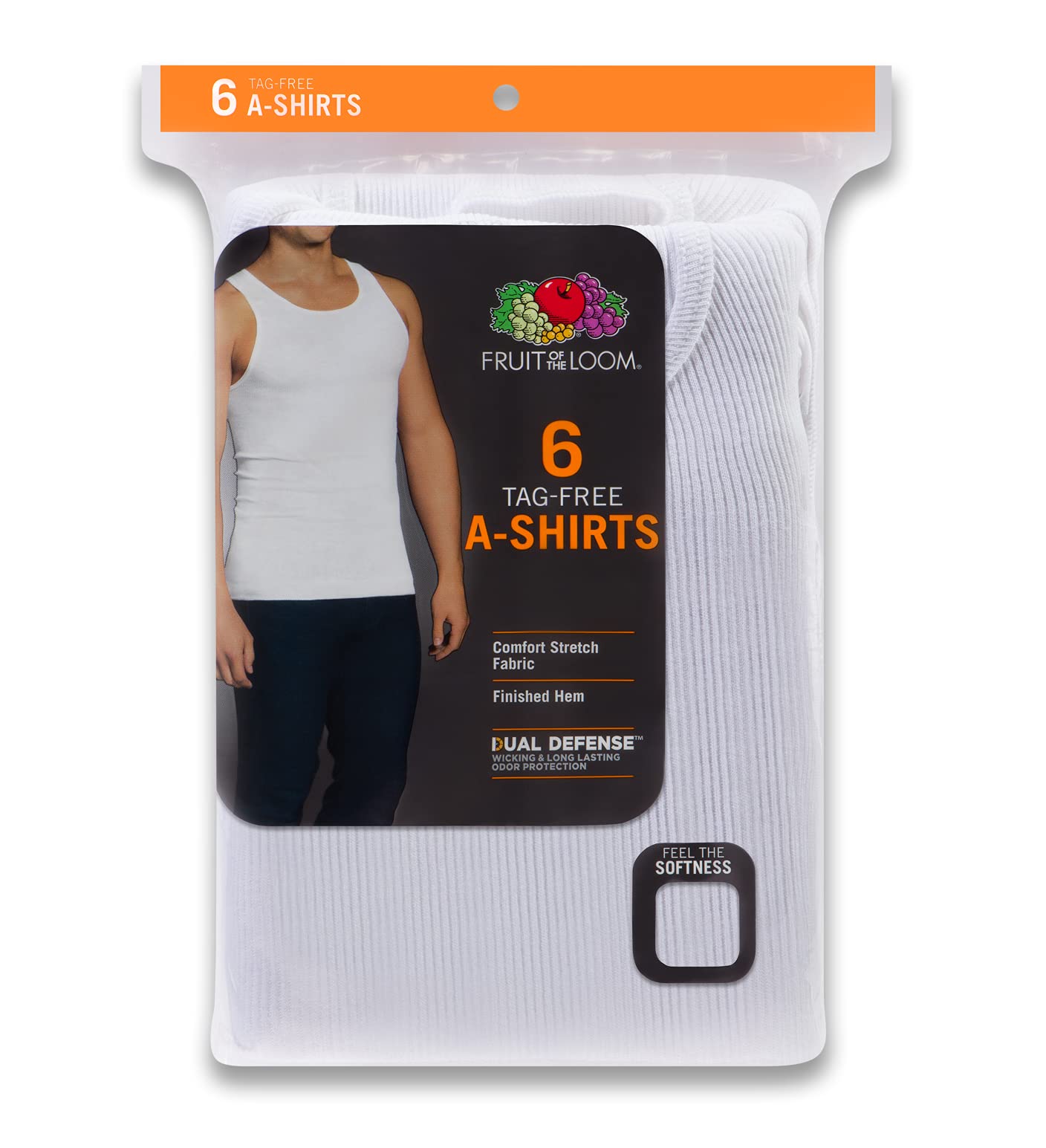 Fruit of the Loom Mens White A-Shirts 6 Pack, 2XL, White