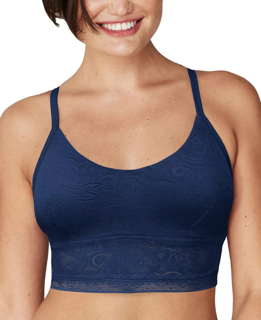 Maidenform Women's All-Over Lace Longline Bralette, Navy, X-Large