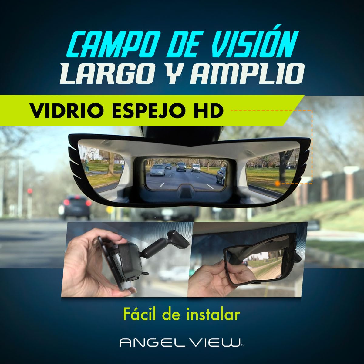 Angel View Wide-Angle Rearview Mirror, As Seen On TV Black Convex Car Mirror Installs in Seconds and Fits Most Cars, SUVs & Trucks, Holiday Gift