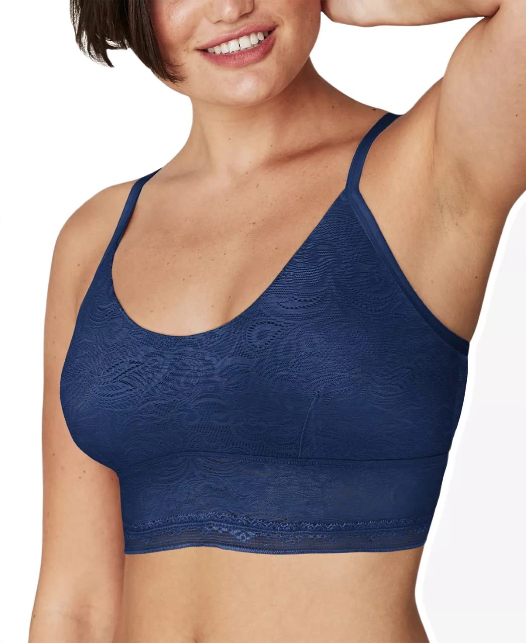 Maidenform Women's All-Over Lace Longline Bralette, Navy, Large