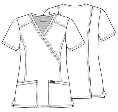 Cherokee Scrubs for Women Mock Wrap Top with 3 Pocket, Back Princess Seams WW610, XXS, White (Copy)