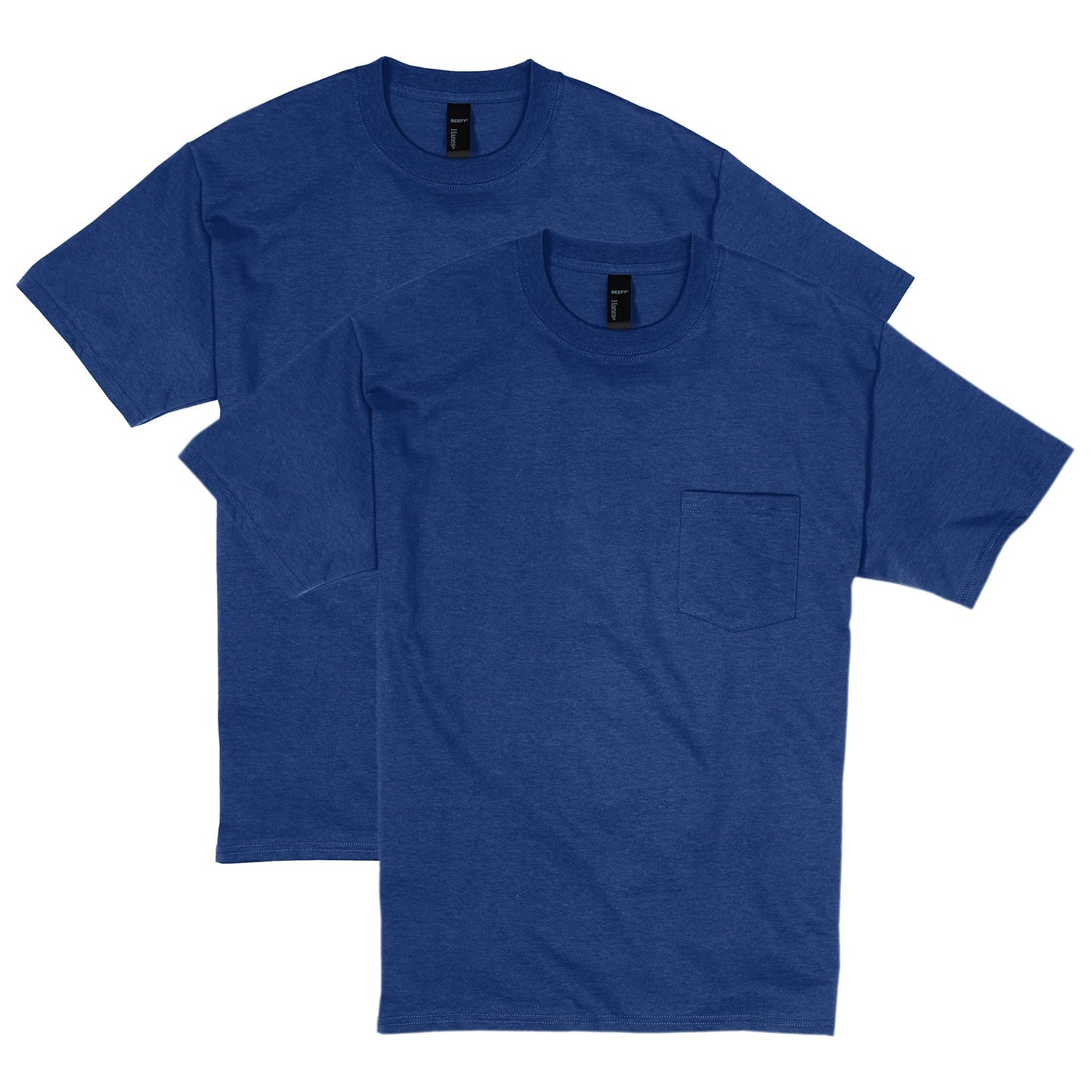 Hanes Mens Beefy-t Pocket T-shirt, Heavyweight Cotton Tee For Men, Full-cut 1 Or 2 Pack Fashion-t-shirts, Navy - 2 Pack, X-Large US