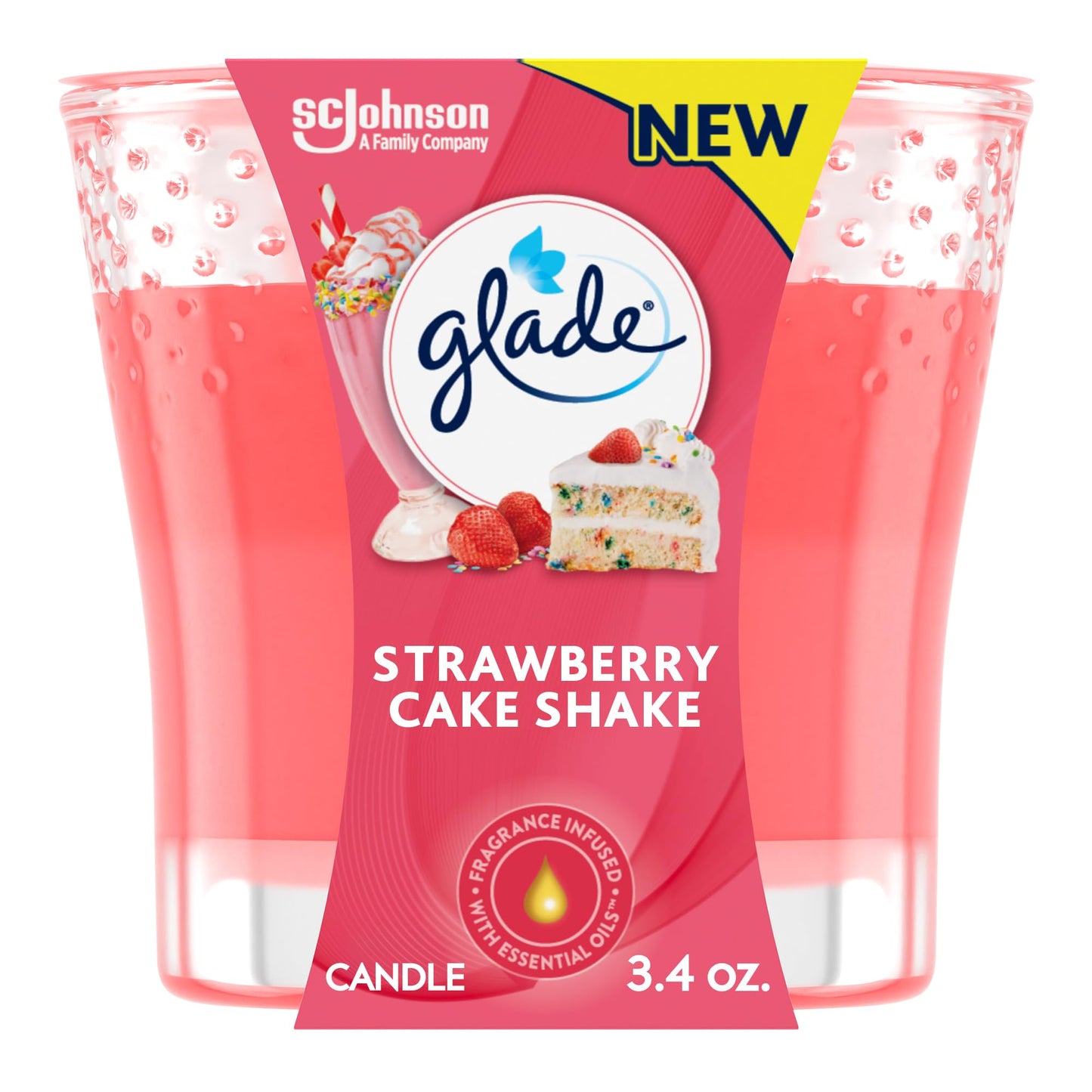 Glade Candle Jar, Air Freshener, Strawberry Cake Shake, 3.4 oz