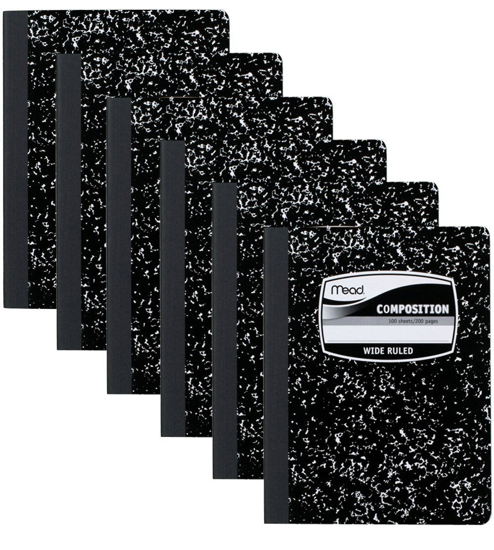 Mead Composition Notebook, Wide Ruled, 100 Sheets, 6 Piece