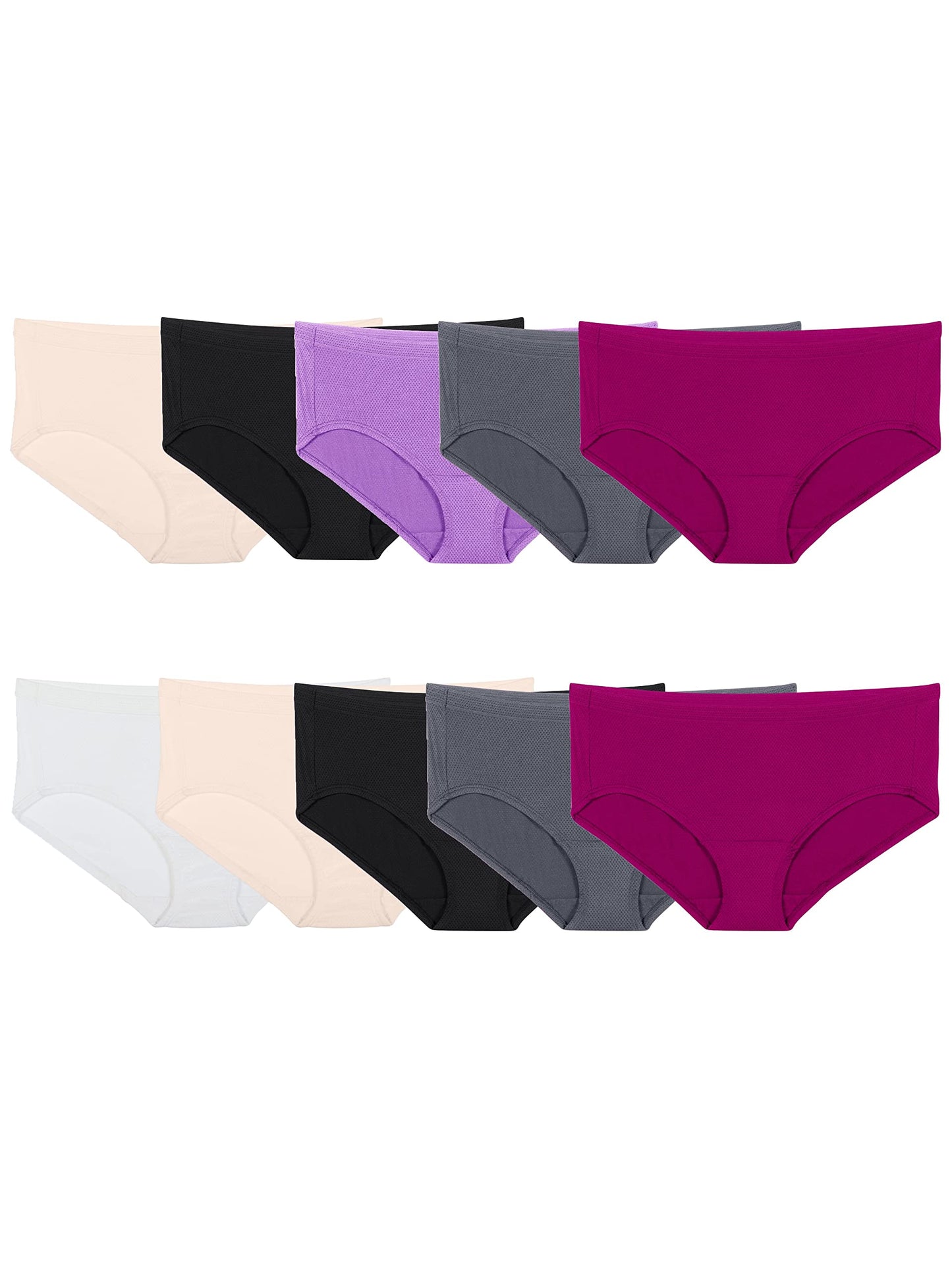 Fruit Of The Loom Womens Breathable Underwear, Moisture Wicking Keeps You Cool & Comfortable, Available In Plus Size Briefs, Micro Mesh - Low Rise Brief - 6 Pack - Colors May Vary, 10 US