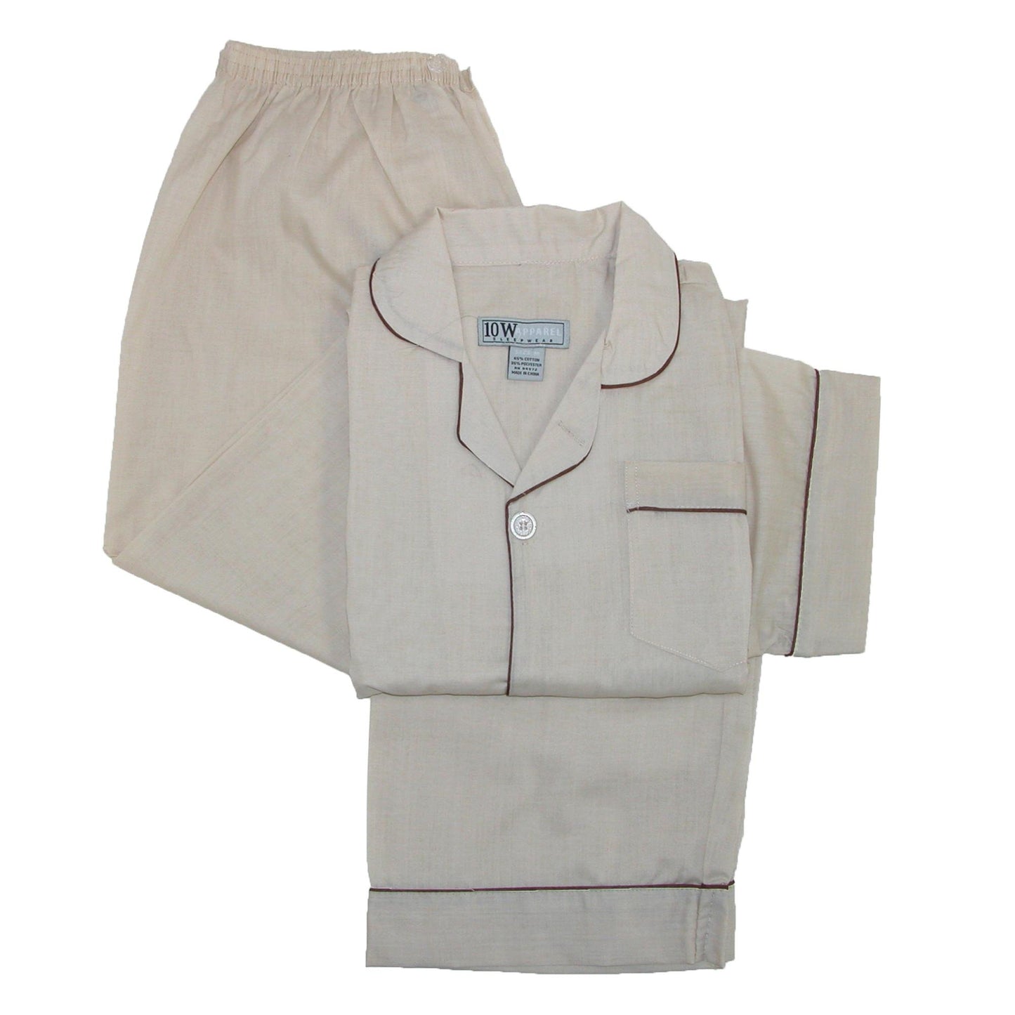 Ten West Apparel Men's Short Sleeve Long Leg Solid Pajama Set, XL, Tan
