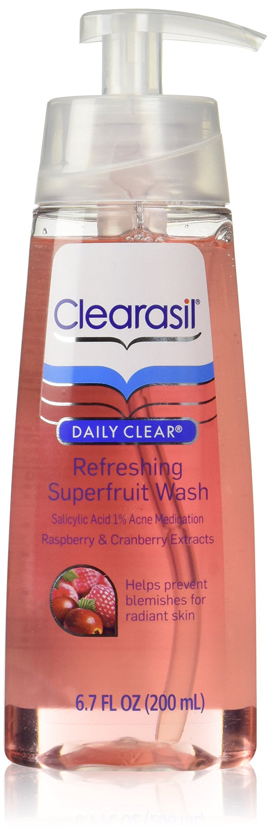 Clearasil Daily Clear Refreshing Superfruit Wash with Acne Medication, Raspberry and Cranberry Extracts, 6.7 Ounce