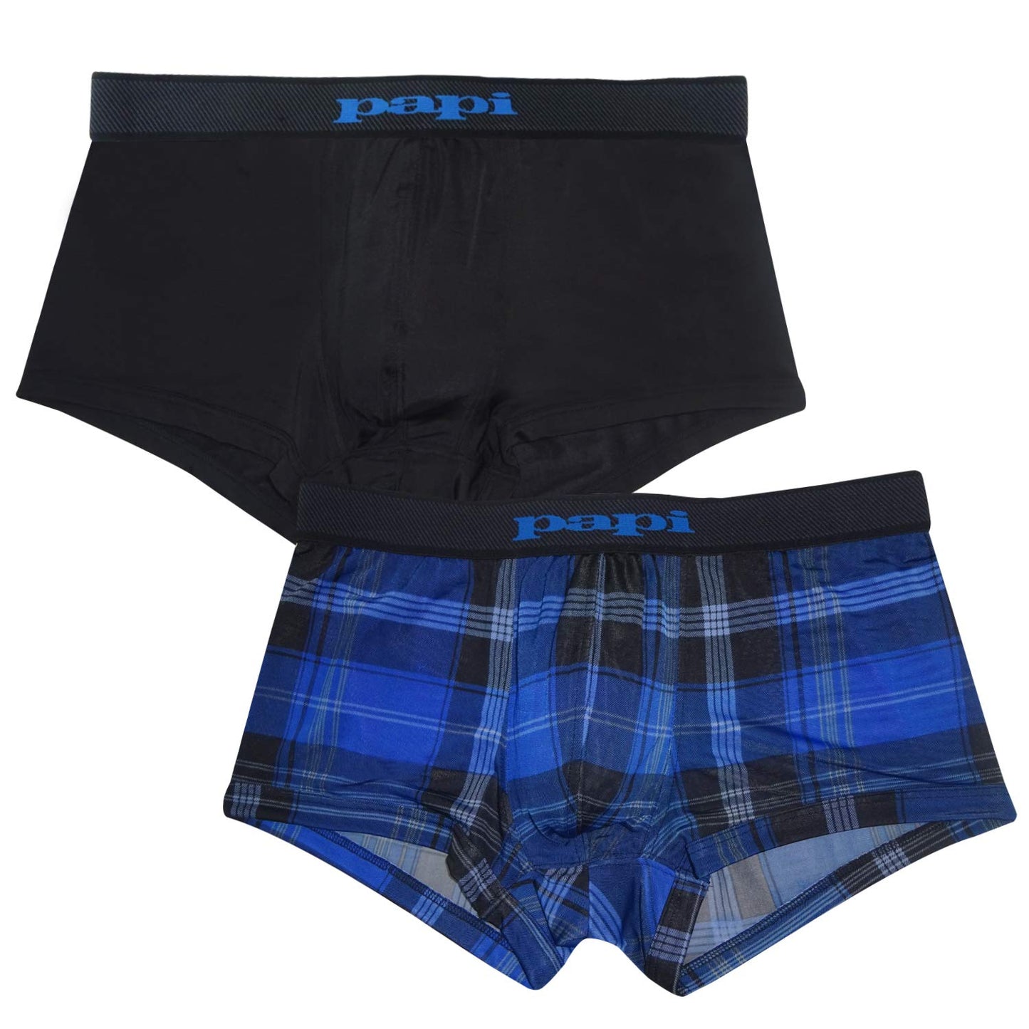 Papi Men's Brazilian Cool Trunk Boxer Briefs Pack of 2 Comfort Fitting Underwear, Plaid-Black/Red, X-Large