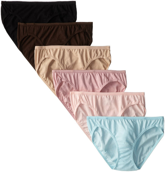 Hanes Women's 6Pack 100% Cotton Bikini Underwear Ladies Panties, Assorted 10