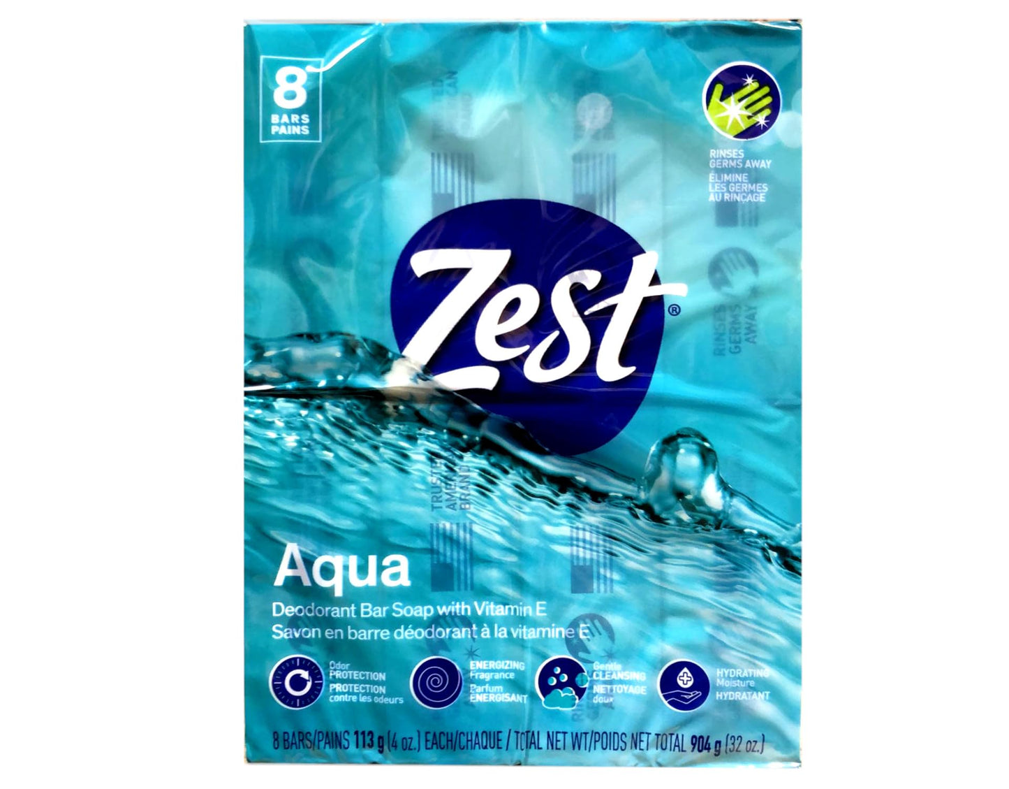 Zest 8-Bar Bath Size Soap, Aqua, 4 Ounce per bar, 8 bars, 32 Ounce